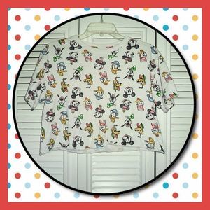 DISNEY SHORT SLEEVE CROP TOP WHITE CREW NECK OVERSIZED T SHIRT-WOMENS SIZE M